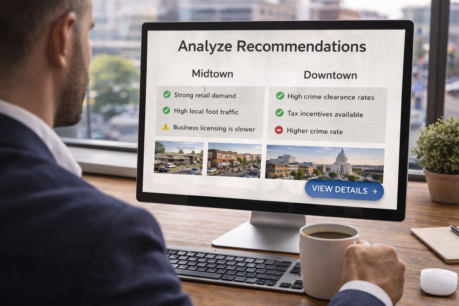 Business owner reviewing a side by side recommendation on a desktop screen